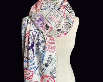 Traveler scarf, Scarf with passport stamps (Full print), Flight attendant gift, Travel Agent gift, World Traveler Gift, Plane scarf