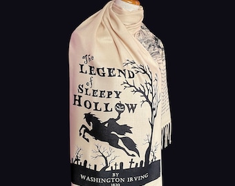 The Legend of Sleepy Hollow by Washington Irving Shawl Scarf Wrap. Gothic story, Halloween scarf, Book Scarf. Literary Gift