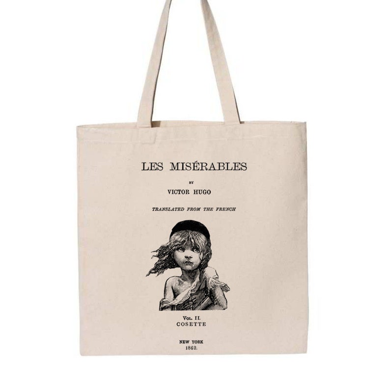 Les Misérables by Victor Hugo tote bag. Handbag with Les Miserables book design. Book Bag. Library bag. Market bag Title Page