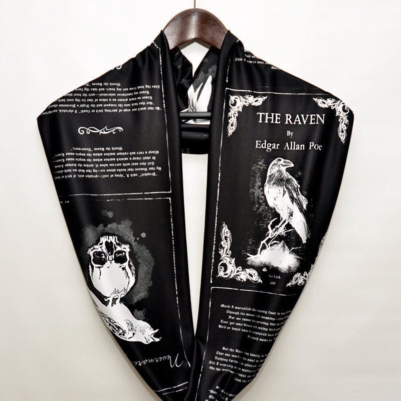 Edgar Allan Poe Screen Printed Cotton Scarf – Unisex – Tartx – New With Tags