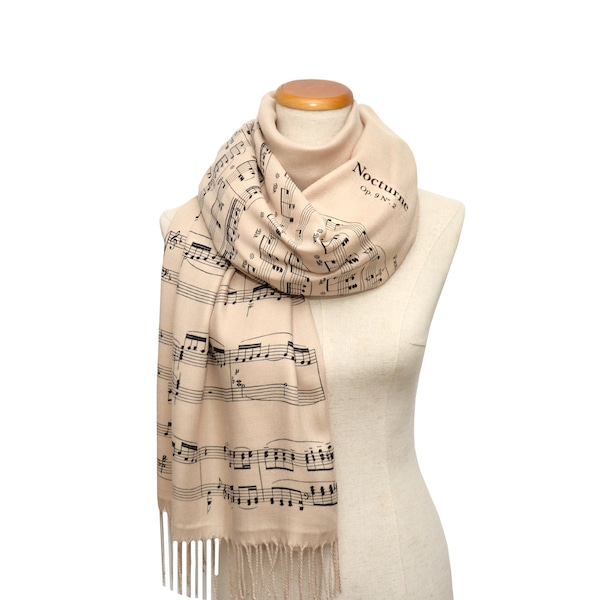 Music Scarf, Frederic Chopin, Antonio Vivaldi, Johann Pachelbel,  Claude Debussy, Schubert, J.S. Bach, R.Wagner, P.I. Tchaikovsky, Beethoven