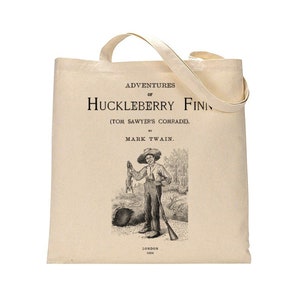 Adventures of Huckleberry Finn by Mark Twain tote bag. Handbag with Huckleberry Finn book design. Book Bag. Library bag. Market bag