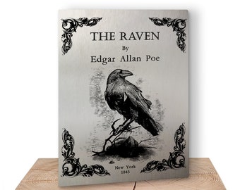 The Raven by Edgar Allan Poe wall art metal panel. Literary Wall art with The Raven poem design. Literary Gift