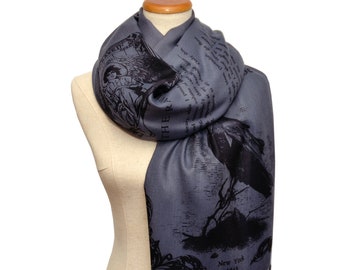 The Raven by Edgar Allan Poe  Shawl Scarf Wrap (Bluish Gray)