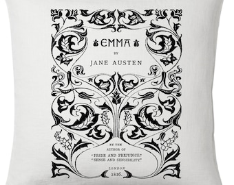 Emma von Jane Austen Kissenbezug, Buch Kissenbezug. Literarisches Geschenk, Jane Austen Geschenk.
