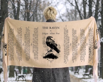 Edgar Allan Poe The Raven Scarf, Raven Poem Gift, Poe Literary Scarf, Gothic Scarf, Gift for Edgar Allan Poe Fans, Poetry Lover Gift