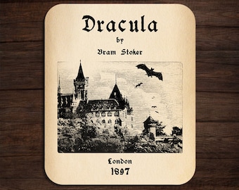 Dracula by Bram Stoker Mouse pad. Literary Mousepad with Dracula book design, Bookish Gift, Literary Gift, Librarian gift, Goth Gift