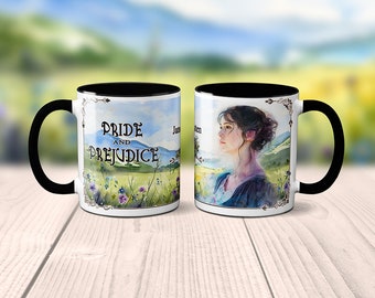 Pride and Prejudice by Jane Austen Mug. Coffee Mug with Pride and Prejudice book design, Bookish Gift,  Literature Mug.