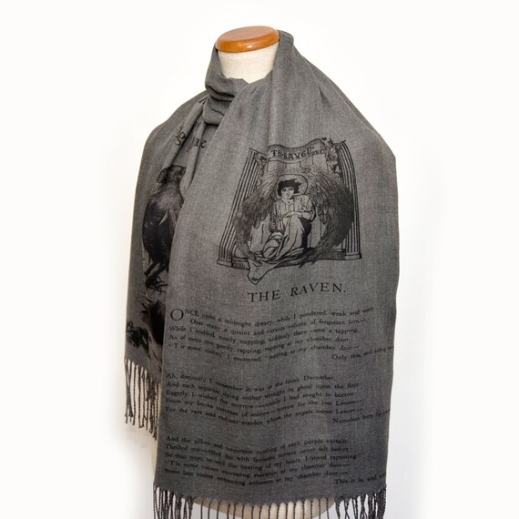 The Raven By Edgar Allan Poe Shawl Scarf For Women – Heather Gray Book Wrap