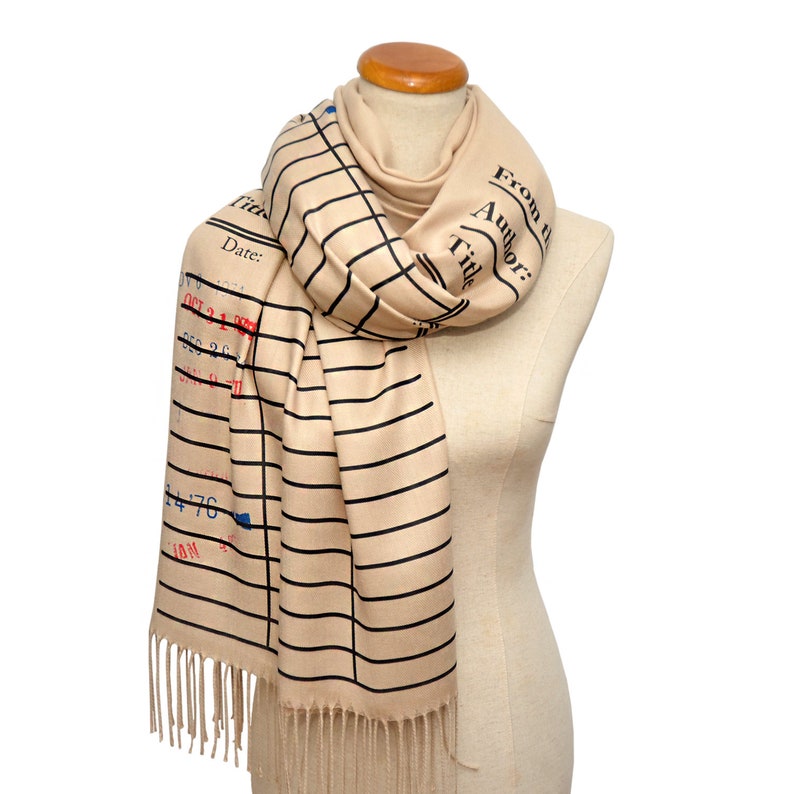 Library card scarf with day due stamps. Book Scarf. Library image 1