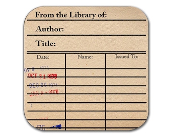 Library Card Coaster. Coffee Mug Coaster with Library Card with day due stamps design, Bookish Gift, Literary Gift