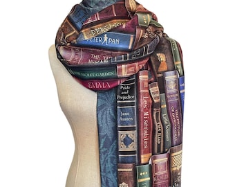 Bookshelf Scarf (Full Print), Book Lover Gift, Library Scarf, Literary Scarf Wrap, Damask Floral Scarf, Book Shawl, William Morris Inspired