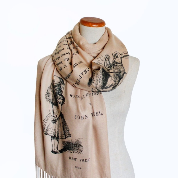 Alice's Adventures in Wonderland by Lewis Carroll Scarf Shawl Wrap. Book scarf, Literary scarf, Classic Literature, Alice in Wonderland