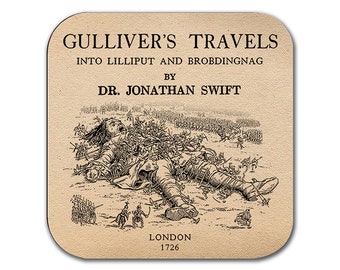 Gulliver's Travels by Jonathan Swift Coaster. Coffee Mug Coaster with Gulliver book design, Bookish Gift, Literary Gift