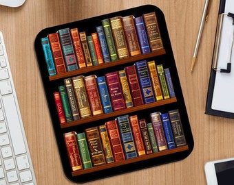 Bookshelf Mousepad. Literary Mouse pad with the famous books' titles, Bookish Gift, Literary Gift, Librarian gift.