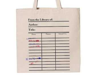 Library card tote bag. Library card with day due stamps handbag.  Book Bag. Library bag. Market bag