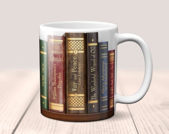 Bookshelf Mug. Coffee Mug with the famous books' titles, Bookish Gift,  Literary Mug, Book Mug, Librarian gift, Bookworm, book lover gift