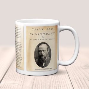 Crime and Punishment by Fyodor Dostoyevsky Mug.Coffee Mug with Crime and Punishment (English version) book Title and Book Pages,Bookish Gift
