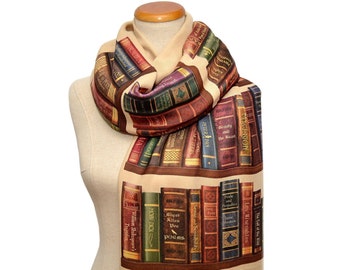 Bookshelf Scarf. Literary Shawl with the famous books' titles, Bookish Gift, Literary Gift, Book Lover Gift, Librarian gift.