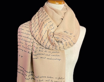 Captain Wentworth's letter to Anne Elliot from Persuasion by Jane Austen Shawl Scarf Wrap. Love letter, Book scarf, Jane Austen Gift.