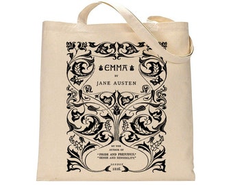 Emma por Jane Austen tote bag. Bolso con diseño de libro Emma. Bolsa de libros. Bolsa de la biblioteca. Regalo de Jane Austen