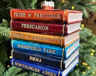 Jane Austen Christmas Tree Ornament, Bookish Christmas Decoration, Librarian Teacher Book Club Gift, Classic Literature, Blown Glass 3D