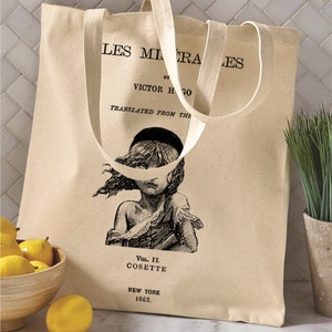 Les Misérables by Victor Hugo tote bag. Handbag with Les Miserables book design. Book Bag. Library bag. Market bag image 4