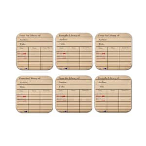 Reeks van zes De Biervils van de Kaart van de bibliotheek. 6 Koffiemok Onderzetters met Bibliotheekkaart met dag gepaste zegelsontwerp, Bookish Gift, Literair Gift