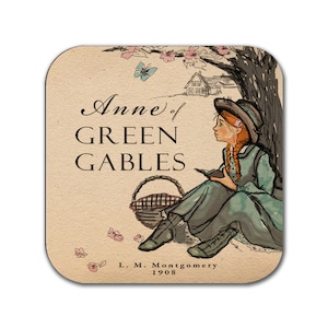 Anne of Green Gables von Lucy Maud Montgomery Untersetzer. Kaffeetasse Untersetzer mit Anne of Green Buchdesign, Buchgeschenk, Literarisches Geschenk