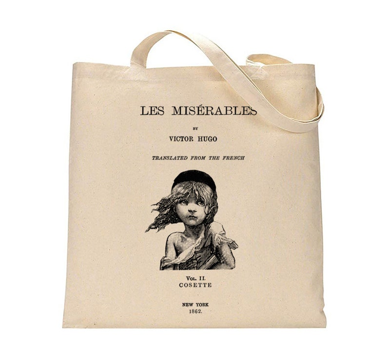 Les Misérables by Victor Hugo tote bag. Handbag with Les Miserables book design. Book Bag. Library bag. Market bag image 1