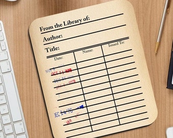 Library Due Date Mouse pad. Literary Mousepad with Library Due Date Card and Date Stamps design, Bookish Gift, Literary Gift, Library