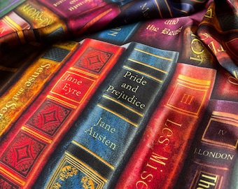 Bookshelf Square Scarf: Literary Scarf with Classic Book Titles, Book Lover Gift, Literary Shawl, Bookish Accessory, Book lover gift