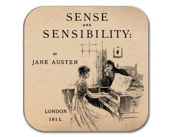 Sense and Sensibility by Jane Austen Coaster. Coffee Mug Coaster with Sense and Sensibility book design, Bookish Gift, Literary Gift