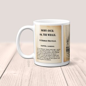 Moby-Dick or, The Whale by Herman Melville Mug.Coffee Mug with Moby-Dick book design, Bookish Gift, Literary Mug, Nautical Gift image 2