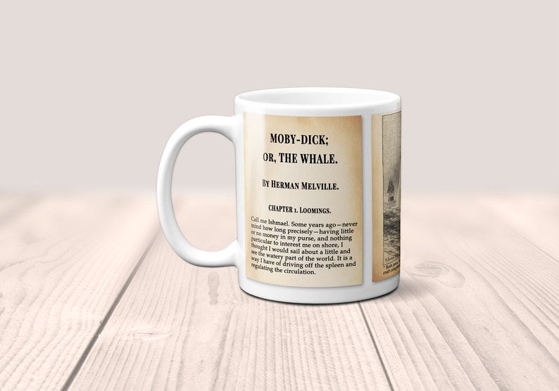 Moby-Dick or, The Whale by Herman Melville Mug.Coffee Mug with Moby-Dick book design, Bookish Gift, Literary Mug, Nautical Gift image 2