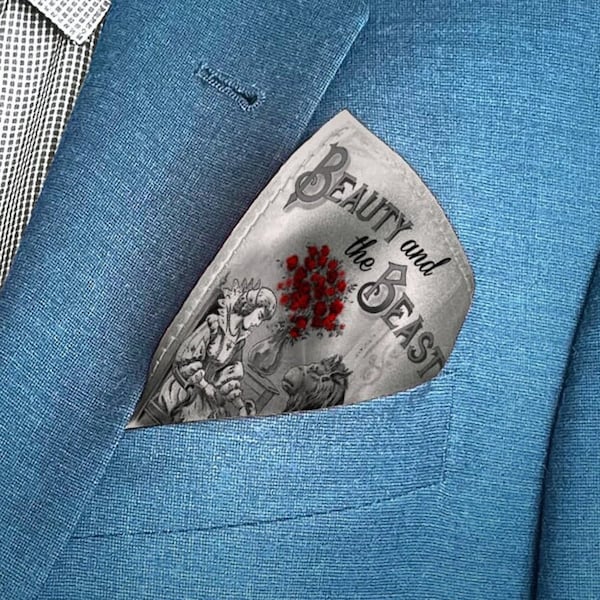 Beauty and the Beast by Jeanne-Marie Leprince de Beaumont Pocket Square,  Book Pocket Square, Fairy Tale, Literary Gift, Elegant Accessory