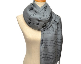 The Raven by Edgar Allan Poe scarf/ Shawl/ Wrap (Gray), Gothic outfit, Goth gift, gray scarf, Nevermore