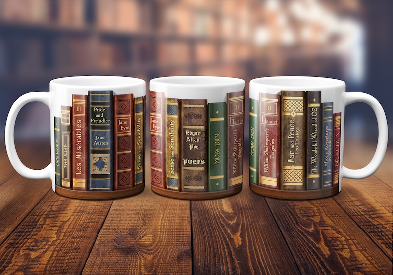 Bookshelf Mug. Coffee Mug With the Famous Books' Titles Etsy