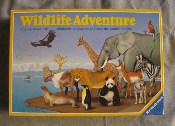 Wildlife Adventure boardgame 100% complete!  Animals endangered species journey box taped Ravensburger geography