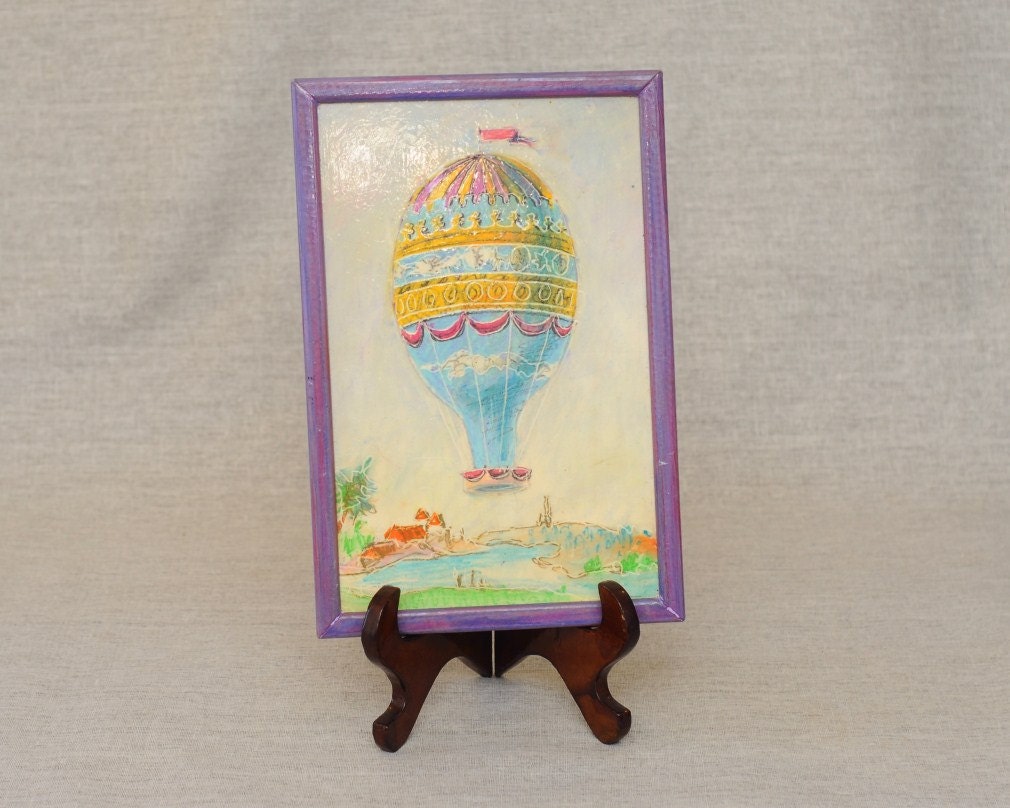 Signed Raffray Vintage Tile in Frame Air Balloon Signed by Artist Maurice Raffray - Etsy