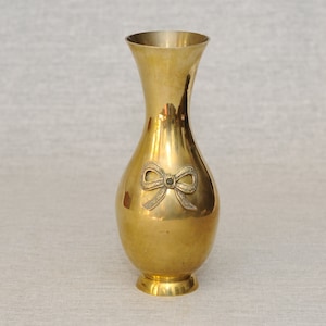 Vintage French Brass Vase with Ribbon Shape Decor