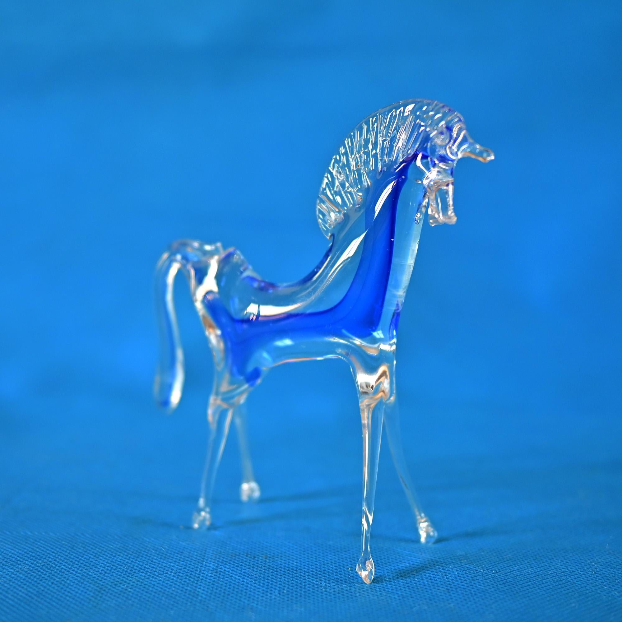 青と透明のガラス製馬の彫刻　ベネチアングラス 青と透明のガラス製馬の彫刻 ベネチアングラス