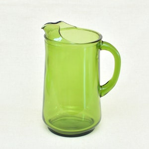 Vintage French Green Glass Pitcher with Solid Handle - Lemonade or Juice Jug