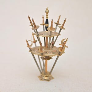 Olive picks in Shape of Damascen Toledo Swords Set of 12 with Multiple Star of David Base Shape, Colored Patterns and Decorations