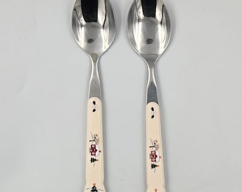 Two Pfaltzgraff Snow Village Stainless Steel Dinner Spoons Replacements