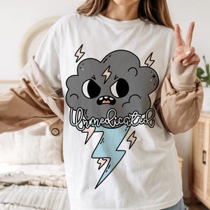 Komfort Farben Wütend nicht behandelte Donnerwolke Blitz T-Shirt | Kawaii Sturm T-Shirt