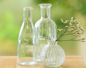 Vintage Style Glass Bud Vase Set: Dotty Onion & Tall Ribbed Vases