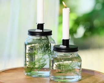 Botanical Glass Jar Candle Holder with Black Lid