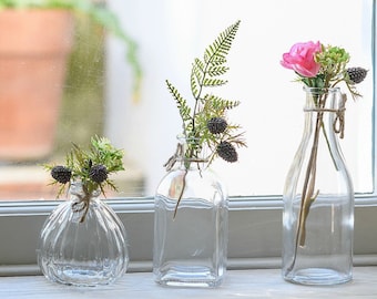 Vintage Style Glass Bud Vases: Eclectic Floral Centerpiece