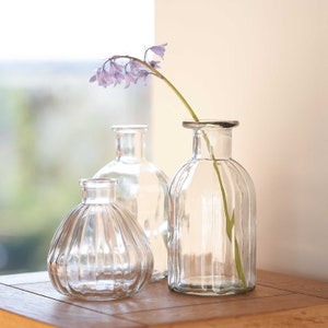 Retro Ripple Bud Vase Set Of 3 Option | Wedding Flower Bottles | Glass Bud Vase For Flowers | Various Sizes | Set Of 3 Option | UK Florist